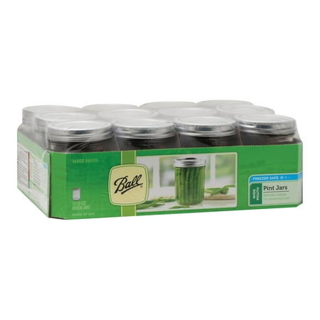 Ball Glass Mason Jar With Lid & Band, Wide Mouth, 16 Ounces, 12 Count