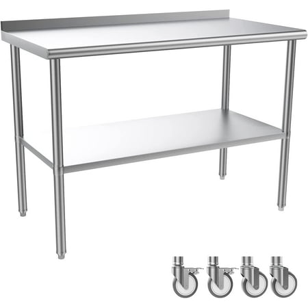 ROVSUN 48 x 24 Stainless Steel Table for Prep with Backsplash & Wheels