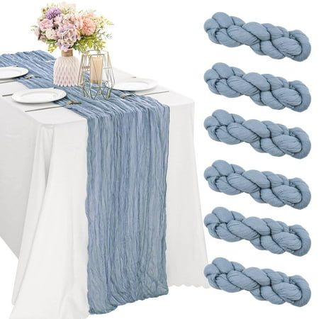 

iMucci 6 Pack 10FT Cheesecloth Table Runner Dusty Blue Gauze Fabric Tablecloth Rustic Sheer Table Runner for Wedding Birthday Baby Shower Party Boho Table Decoration