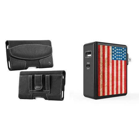 Holster and Wall Charger Bundle for Nuu X6 Plus: Nylon PU Leather Hybrid Belt Pouch Case (Black) and 45W 2 Port (Power Delivery USB-C USB-A) Power Adapter (Vintage American Flag)
Holster and Wall Charger Bundle for Nuu X6 Plus: Nylon PU Leather Hybrid Belt Pouch Case (Black) and 45W 2 Port (Power Delivery USB-C USB-A) Power Adapter (Vintage American Flag)