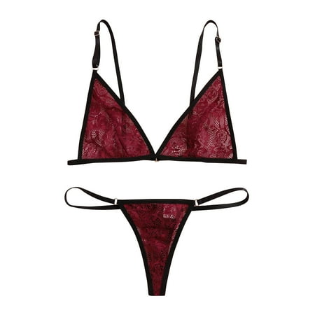 cuitcosohg Sleep Dress for Women Women Teddy Babydoll Lingerie Set Sexy Lace Bras Thongs Panty See Through Underwear Lace Lace Thong Plus Size Panties