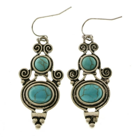Erica Lyons Turquoise Cabachon Dangle-Earrings Silver-Tone/Blue