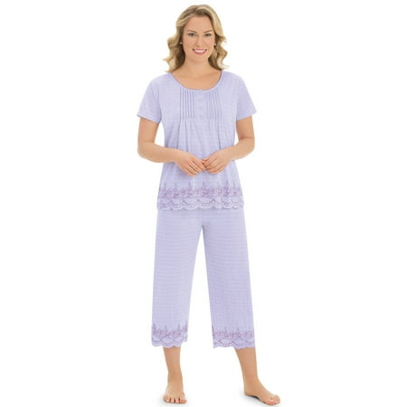 Collections Etc Women s Embroidered Border Pajama Set Lilac X-Large