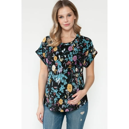 Women s Maternity Floral Pleated Print Hem Top