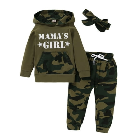 NZRVAWS Baby Girls Outfits Long Sleeve Letter Print Camouflage Print Pocket Hoodie Top +Elastic Camouflage Print Pants+Headband 3Pcs Clothes Set 12-18 Months Green
NZRVAWS Baby Girls Outfits Long Sleeve Letter Print Camouflage Print Pocket Hoodie Top +Elastic Camouflage Print Pants+Headband 3Pcs Clothes Set 12-18 Months Green