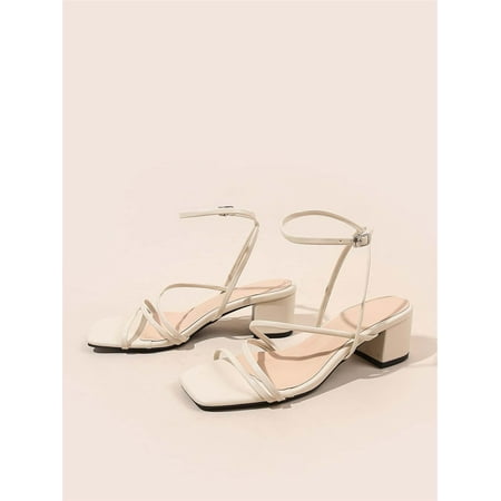 Women s Chunky Heeled Comfy Ankle Strap Shoes Sandals Beige CN43(10)