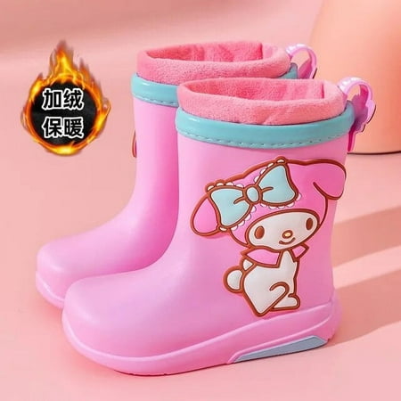 

Sanrio My Melody Rain Boots Children Comfortable Anime 23 Removable Cotton Cover Water Shoes Light Kids Kawaii Cartoon New Style