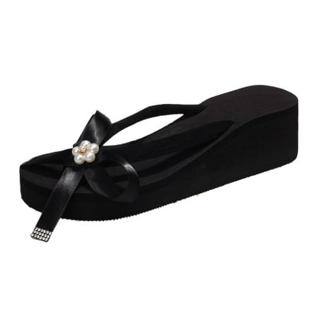Flip Flops for Women Fashion Summer Women Slippers Thick Soles Wedge Heels Flip Flops Ribbon Pearl Bow Solid Beach Casual Style Flip Flops Eva Black 39
Flip Flops for Women Fashion Summer Women Slippers Thick Soles Wedge Heels Flip Flops Ribbon Pearl Bow Solid Beach Casual Style Flip Flops Eva Black 39