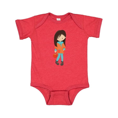 Inktastic Fashion Girl Brown Hair Orange Jacket Leggings Gift Baby Girl Bodysuit