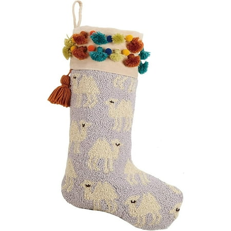 CYQUIO 31JBL30MC Kamela with Tassels and Pompom Hook Stocking 20-inch Long Wool and Cotton