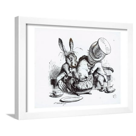 Mad Hatter, March Hare and Dormouse in Teapot, Illustration, 'Alice's Adventures in Wonderland' Framed Print Wall Art By John Tenniel