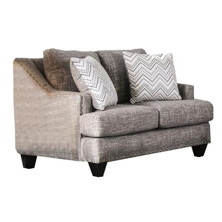 Benzara BM204882 Fabric Upholstered Wooden Loveseat with Reversible Cushions, Gray