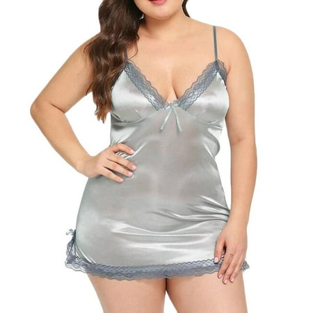 

NECHOLOGY plus Lingerie for Women plus Size Lingerie Nightdress Size Plus Bowknot Slips plus Size Adult Women Lingerie Underwear Silver X-Large