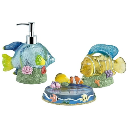 HYYYYH Under The Sea Fish 3-Piece Dispenser/Toothbrush Holder/Soap Dish Set