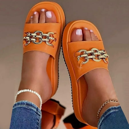 Aayomet Summer Slippers for Women Ladies Fashion Summer Solid Color Leather Metal Buckle Decorative Open Toe Thick Slippers Orange 8
Aayomet Summer Slippers for Women Ladies Fashion Summer Solid Color Leather Metal Buckle Decorative Open Toe Thick Slippers Orange 8