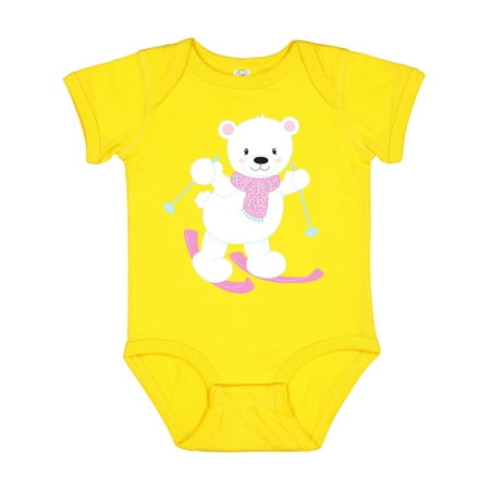 Inktastic Polar Bear White Bear Cute Bear Skiing Bear Gift Baby Boy or Baby Girl Bodysuit