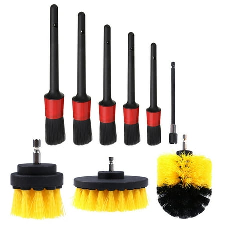NUOLUX 9pcs Car Detail Brush Power Scrubber Brush Head Auto Detailing Brushes Set