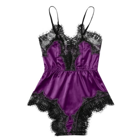 UDAXB Lingerie Women Satin Lace Bra Sexy Lingerie Underpant Siamese Sleepwear Bodysuit Babydoll