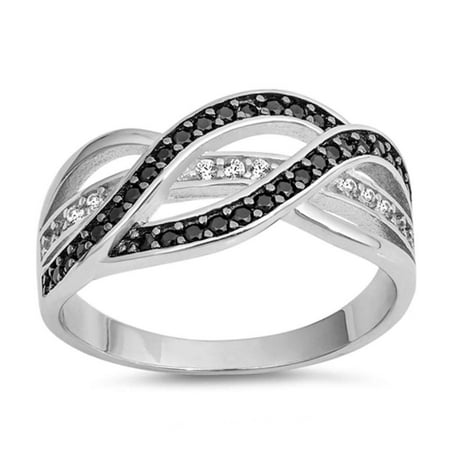 Sterling Silver Synthetic Onyx & Clear CZ Infinity Ring Size 12