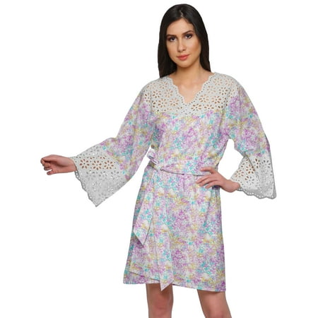 Moomaya Short Robes For Women Lightweight Venice Lace Summer Loungewear