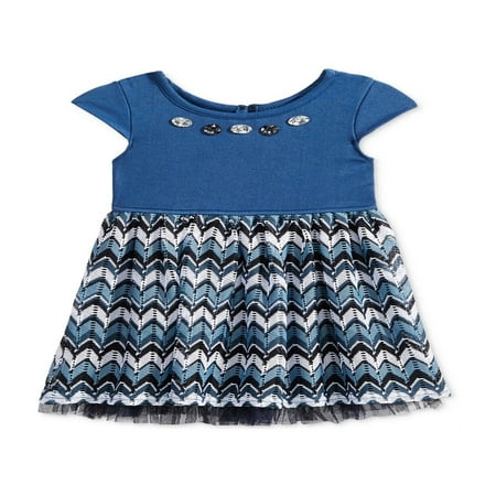 Sweet Heart Rose Girls Denim Crochet Shift Dress Blue 3T