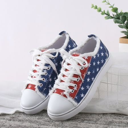 Print Lace Up Canvas Shoes Womens Casual Canvas Flat Sneakers Shoes