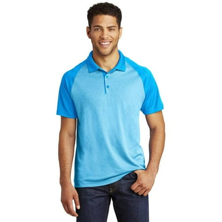 Sport Tek 1232442 PosiCharge RacerMesh Raglan Heather Block Polo for ST641, Pond Blue Heather & Pond Blue - 3XL