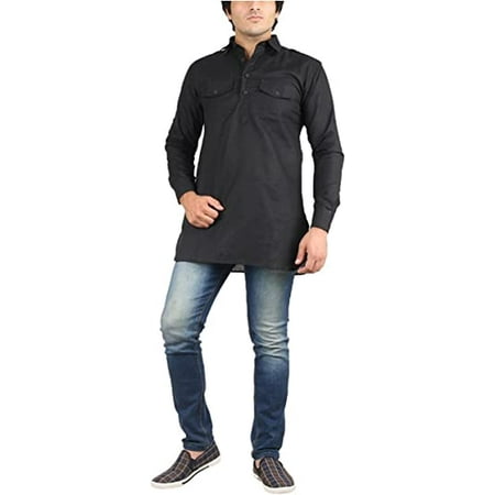 Men s White Fine Cotton Short Pathani Kurta For Denim s By Royal Kurta