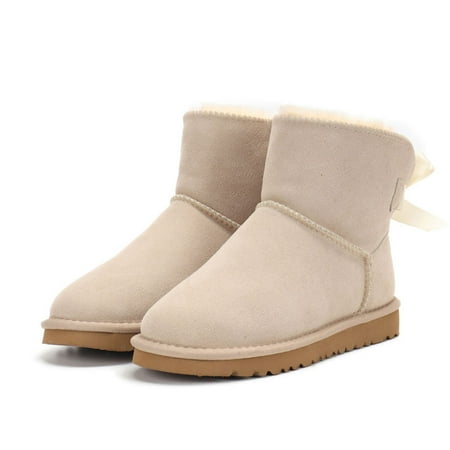 Women s Warm Boots Bowknot Winter Booties Slip On Snow Boots Wear Resistant