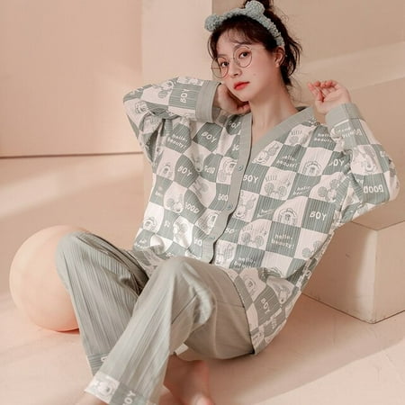 CoCopeaunt New Pajamas Women Spring Summer Cotton Long Sleeve Long Pants V-neck Cardigan Fashion Simple Homewear Womens Set Summer
CoCopeaunt New Pajamas Women Spring Summer Cotton Long Sleeve Long Pants V-neck Cardigan Fashion Simple Homewear Womens Set Summer
