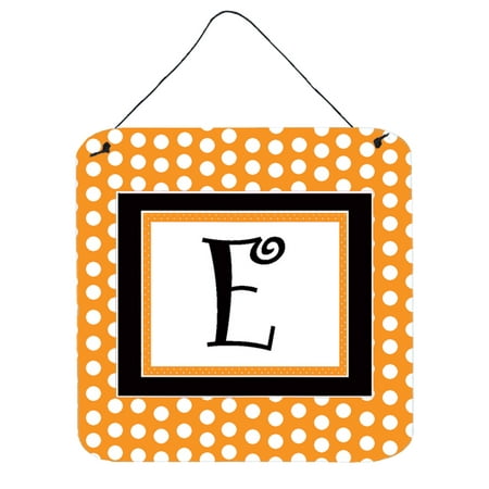 Letter E Initial Monogram - Orange Polkadots Wall or Door Hanging Prints
