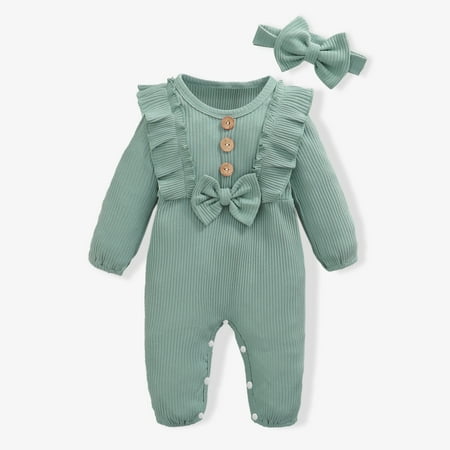 PatPat Baby Girl Ribbed Jumpsuit with Headband Set Long Sleeve Ruffle Bowknot Button Down Romper 0-12month
PatPat Baby Girl Ribbed Jumpsuit with Headband Set Long Sleeve Ruffle Bowknot Button Down Romper 0-12month