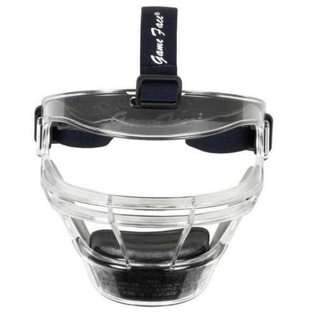 Clear Game Face Mask-Size: Medium, Strap Color: Navy Blue