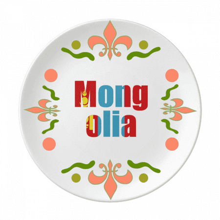 Mongolia Country Flag Name Flower Ceramics Plate Tableware Dinner Dish
