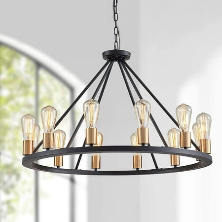 MANXING Black Brass Wagon Wheel 12-Light Chandelier Rustic Vintage Round Farmhouse Chandelier in Black Metal Dining Light Living Room Lighting Kitchen Island
MANXING Black Brass Wagon Wheel 12-Light Chandelier Rustic Vintage Round Farmhouse Chandelier in Black Metal Dining Light Living Room Lighting Kitchen Island