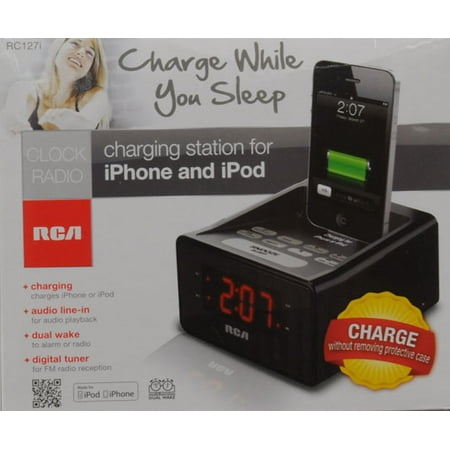 RCA Desktop Clock Radio - Apple Dock Interface - Proprietary Interface - 2 x Alarm - AM, FM - USB - Charging Dock, iPod Dock