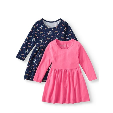 Freestyle Revolution Baby Toddler Girl Long Sleeve & Ruffle Sleeve Dresses,2-pack