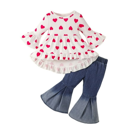 Toddler Girls Outfits Casual Outfits Long Sleeve Heart Prints Tops Shirt Denim Bell Bottoms Pants Fall Girls Clothes 18 Months-24 Months
Toddler Girls Outfits Casual Outfits Long Sleeve Heart Prints Tops Shirt Denim Bell Bottoms Pants Fall Girls Clothes 18 Months-24 Months
