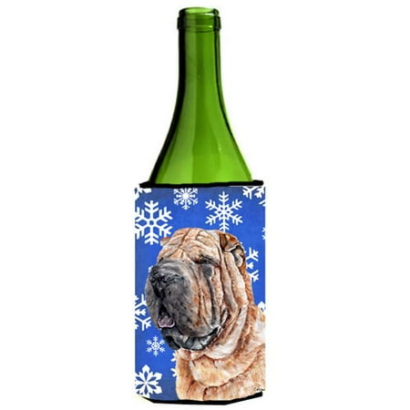 Shar Pei Winter Snowflakes Wine bottle sleeve Hugger 24 Oz.