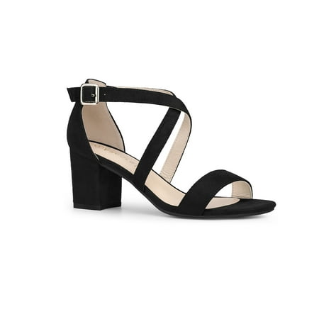 Perphy Women s Crisscross Strap Open Toe Chunky Heel Sandals for Women