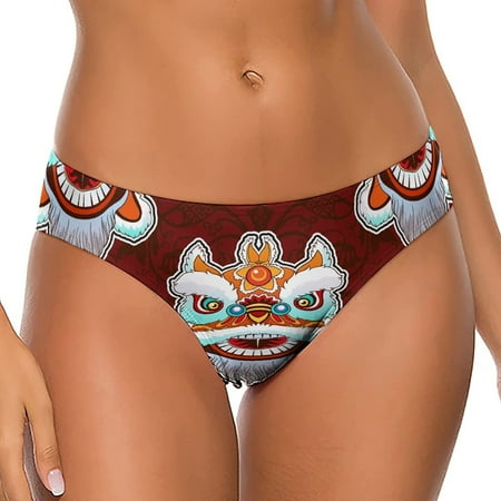 Chinese Lion Head Dance Women s Low Waist T-Back Thong Panty Underwear Brief Cute