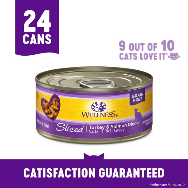 Wellness Complete Health Natural Grain Free Wet Canned Cat Food, Sliced Turkey & Salmon Entree, 5.5-Ounce Can (Pack of 24)