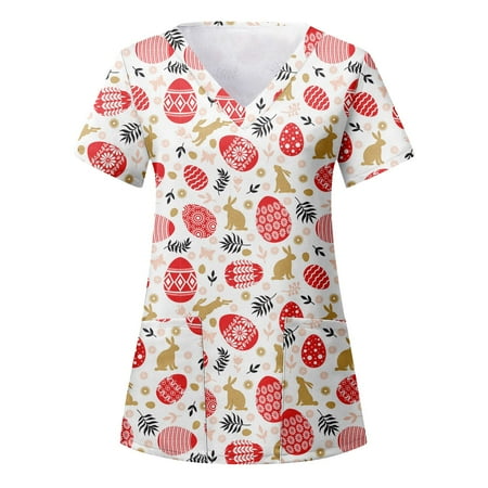 Women Scrubs Tops Easter Short Sleeve V Neck Cartoon Printed Top Nursed Working T Shirts Blouse With Pockets Nurse Workwear
Women Scrubs Tops Easter Short Sleeve V Neck Cartoon Printed Top Nursed Working T Shirts Blouse With Pockets Nurse Workwear