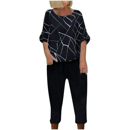 Homenesgenics Womens Suit Plus Size Pajamas for Women 2PC Fashion Woman Round Neck Printing Short Sleeve Blouse +Loose Solid Pocktes Pants Sets
Homenesgenics Womens Suit Plus Size Pajamas for Women 2PC Fashion Woman Round Neck Printing Short Sleeve Blouse +Loose Solid Pocktes Pants Sets