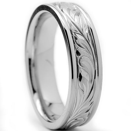 6MM Titanium Ring Wedding Band With Engraved Floral Design
