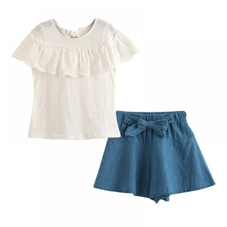 Toddler Baby Girls Outfits Ruffle Sleeve T-Shirt Top+ Denim Short Pants 2PCS Clothing Set 3-12Y
Toddler Baby Girls Outfits Ruffle Sleeve T-Shirt Top+ Denim Short Pants 2PCS Clothing Set 3-12Y