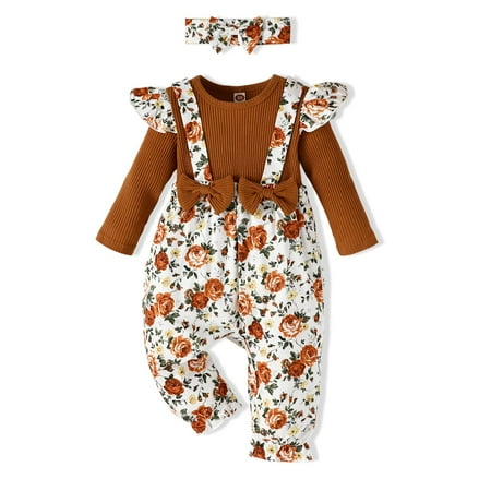 AMAWMW Baby Girl Romper Ribbed Fake Two-Pieces Jumpsuit Ruffle Long Sleeve Bodysuit Headband 2Pcs Baby Girl Clothes
AMAWMW Baby Girl Romper Ribbed Fake Two-Pieces Jumpsuit Ruffle Long Sleeve Bodysuit Headband 2Pcs Baby Girl Clothes
