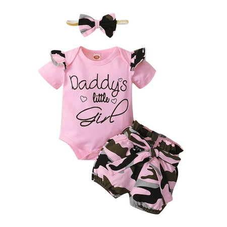 Suanret Newborn Baby Girl 3PCS Outfits Infants Short Sleeve Letter Romper Camouflage Pattern Shorts Headband Pink 0-3 Months
Suanret Newborn Baby Girl 3PCS Outfits Infants Short Sleeve Letter Romper Camouflage Pattern Shorts Headband Pink 0-3 Months