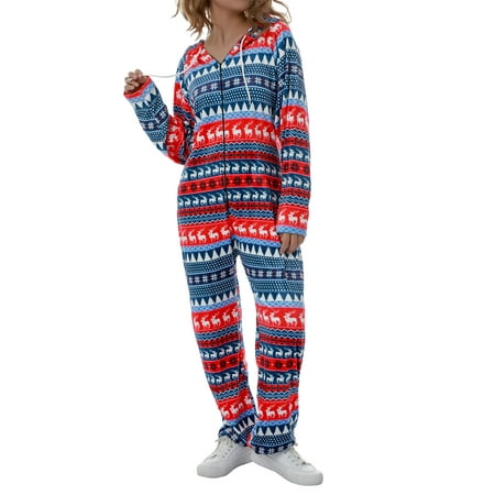 Fanvereka Christmas Women Fleece Warm Jumpsuit Pajamas Xmas Style Printed Hooded Drawstring Romper Sleepwear
Fanvereka Christmas Women Fleece Warm Jumpsuit Pajamas Xmas Style Printed Hooded Drawstring Romper Sleepwear