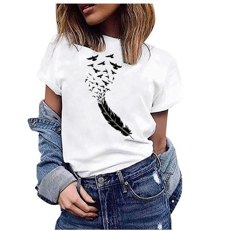 Womens Clearance Short Sleeve Blouse White Blouse for Women Women s Casual Round-Neck Printed T-Shirt Loose Short Sleeve Tops Blouse Shirts for Women White M
Womens Clearance Short Sleeve Blouse White Blouse for Women Women s Casual Round-Neck Printed T-Shirt Loose Short Sleeve Tops Blouse Shirts for Women White M